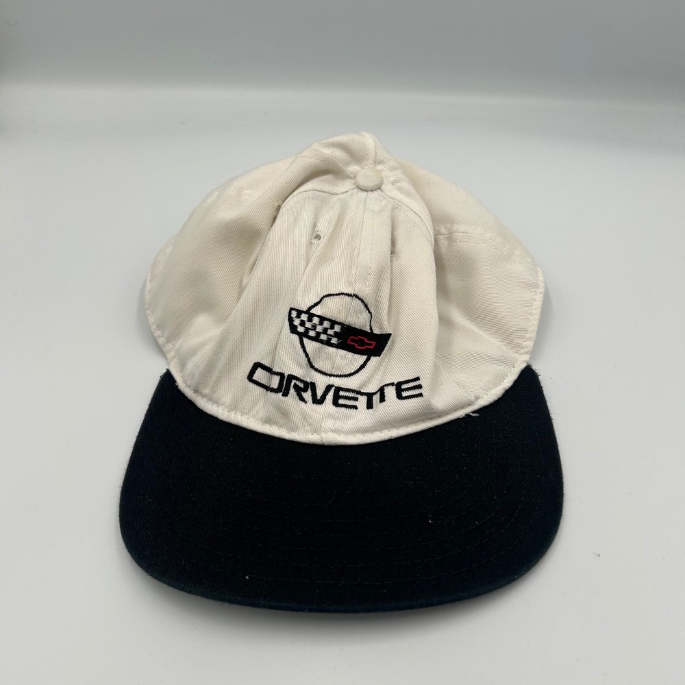 Corvette Snapback Hat Mens OSFA White Black Vintage Made In USA Logo Cap